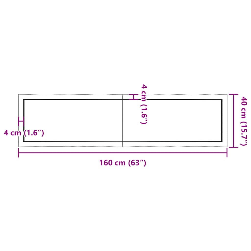 Tischplatte 160x40x(2-6) cm Massivholz Behandelt Baumkante