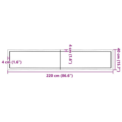 Tischplatte 220x40x(2-6) cm Massivholz Behandelt Baumkante