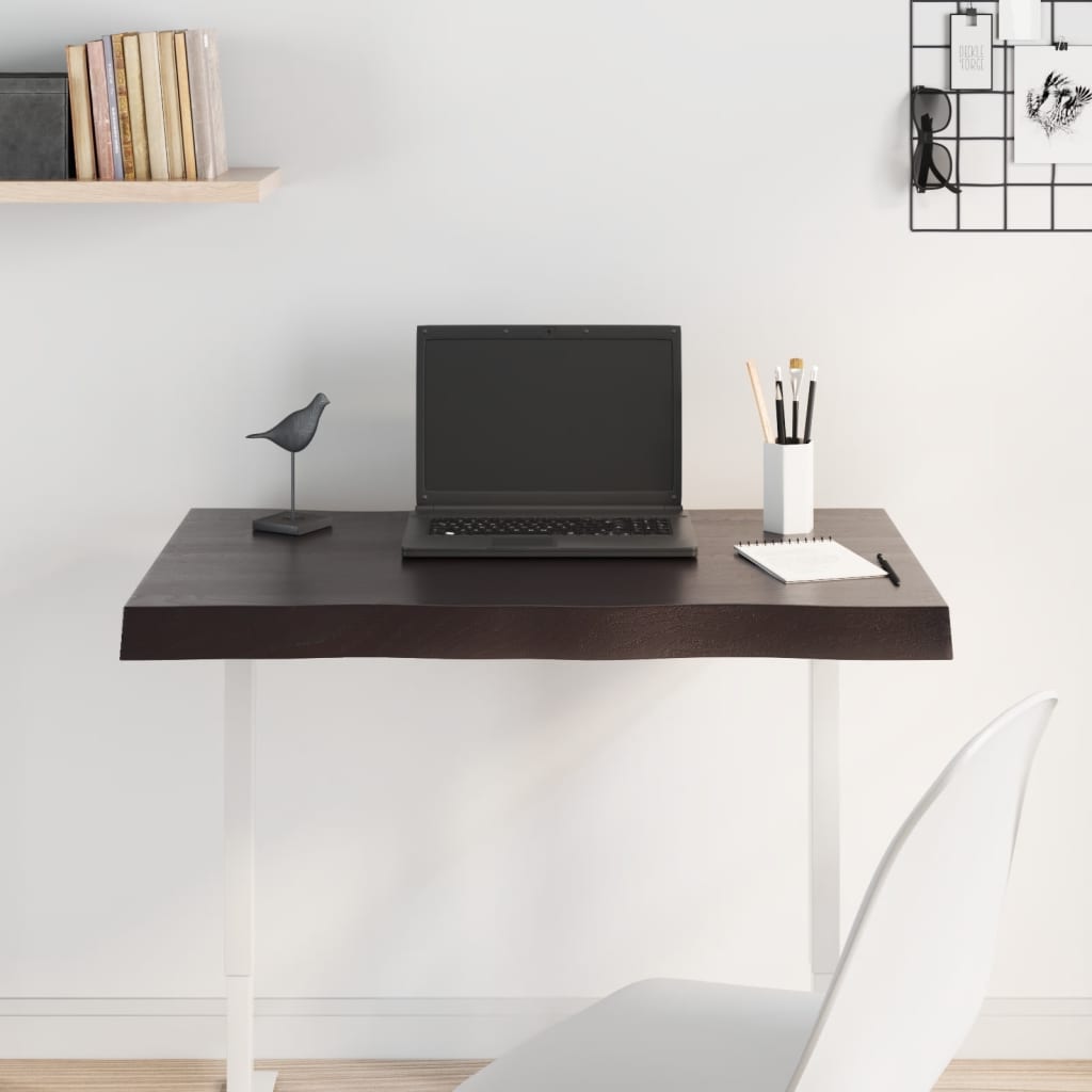 Tischplatte 80x50x2 cm Massivholz Eiche Behandelt Baumkante