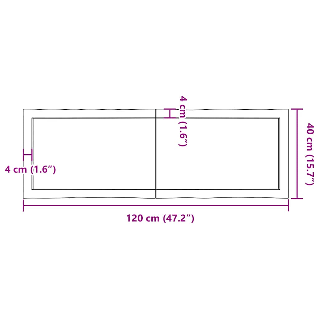 Tischplatte 120x40x(2-6) cm Massivholz Behandelt Baumkante