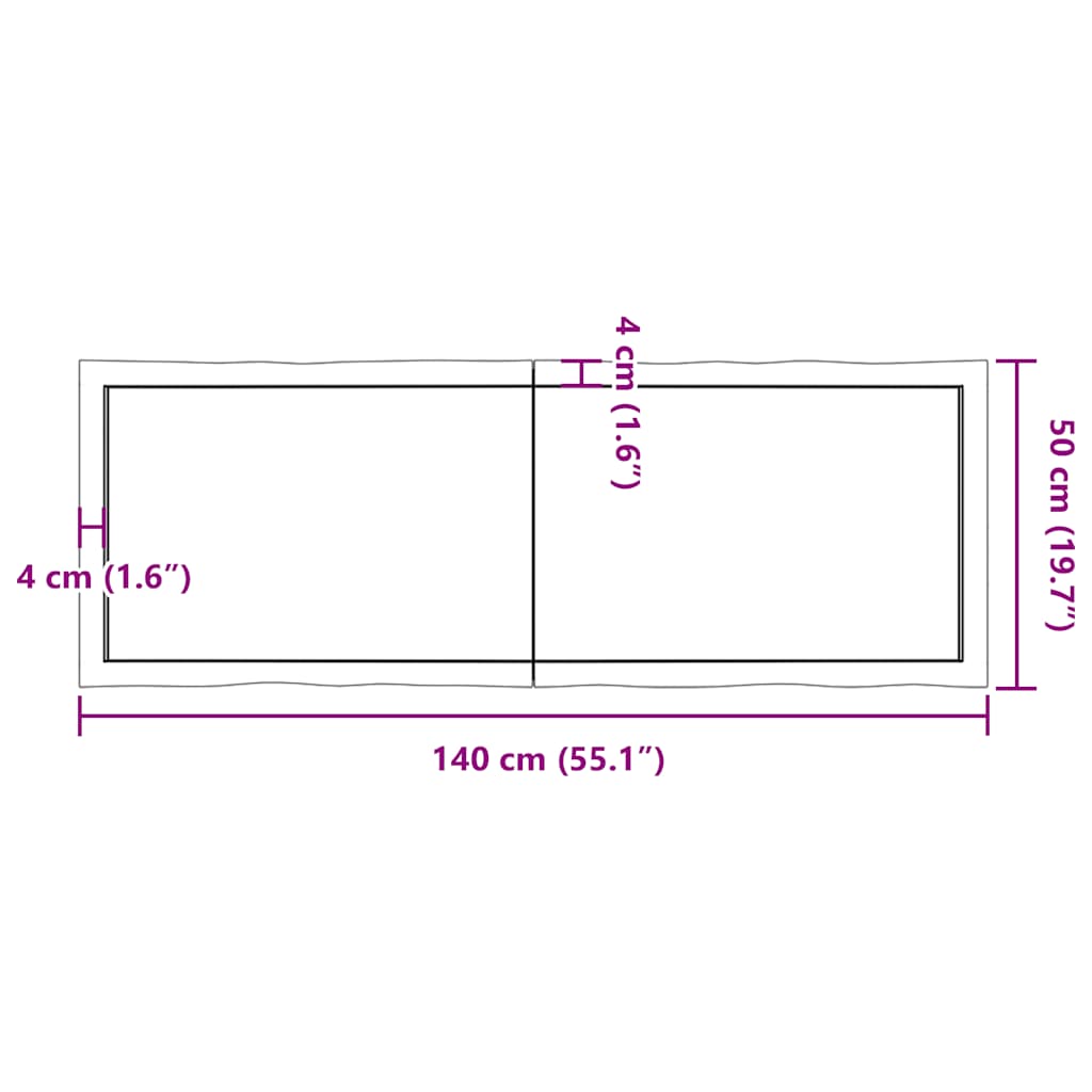 Tischplatte 140x50x(2-4) cm Massivholz Behandelt Baumkante