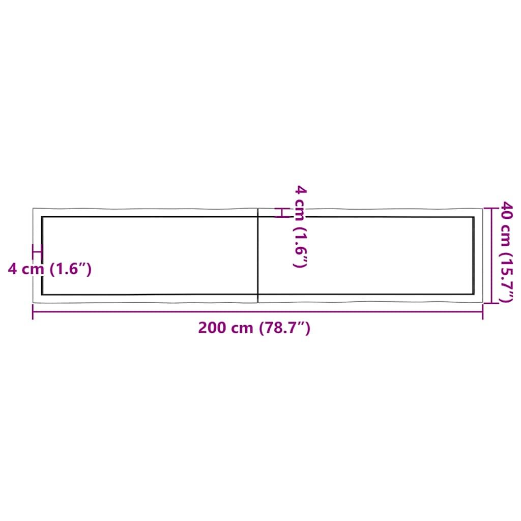 Tischplatte 200x40x(2-4) cm Massivholz Behandelt Baumkante