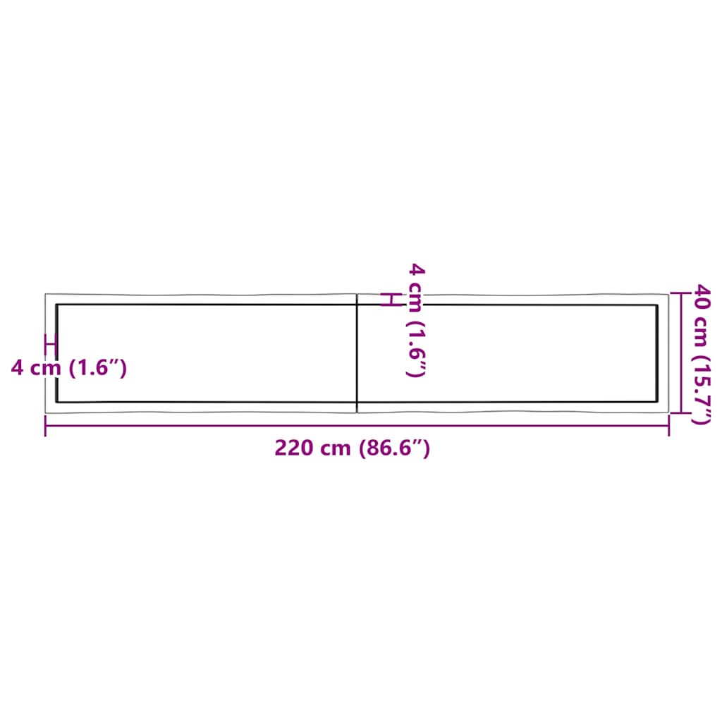Bordplade 220x40x(2-6) cm massiv træbehandlet trækant