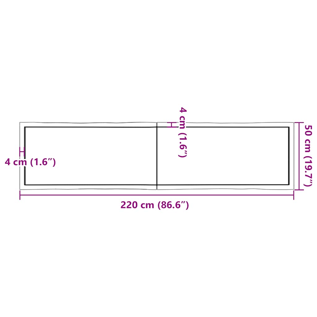 Tischplatte 220x50x(2-6) cm Massivholz Behandelt Baumkante