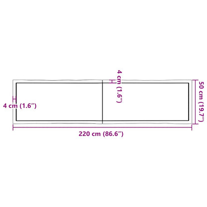 Tischplatte 220x50x(2-6) cm Massivholz Behandelt Baumkante