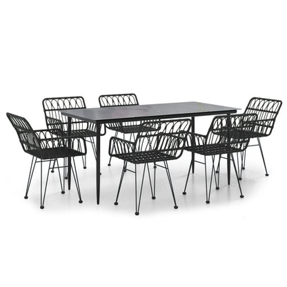 7-tlg. Garten-Essgruppe Schwarz Poly Rattan