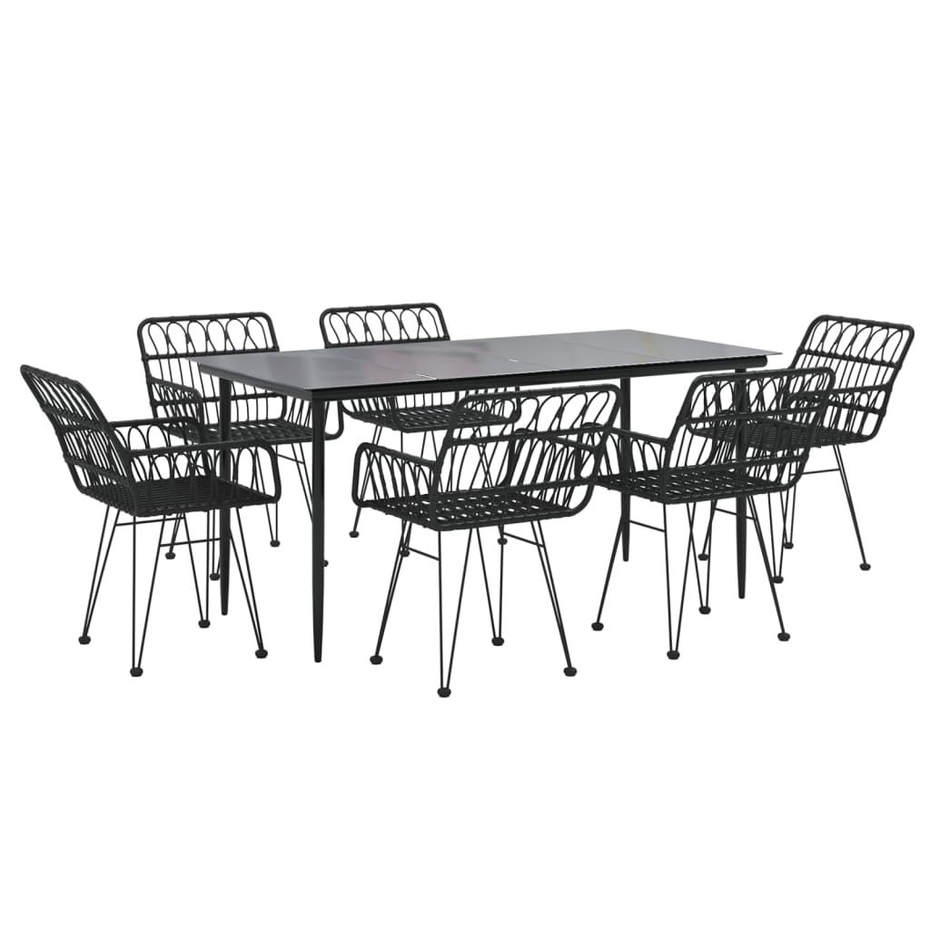 7-tlg. Garten-Essgruppe Schwarz Poly Rattan