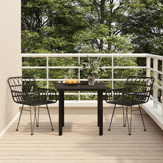 3-tlg. Garten-Essgruppe Schwarz Poly Rattan