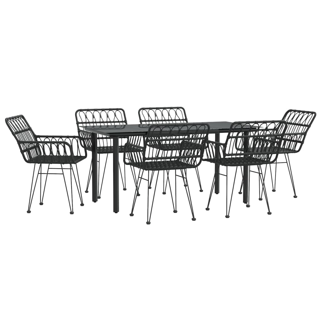 7-tlg. Garten-Essgruppe Schwarz Poly Rattan