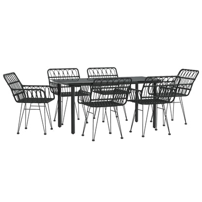 7-tlg. Garten-Essgruppe Schwarz Poly Rattan