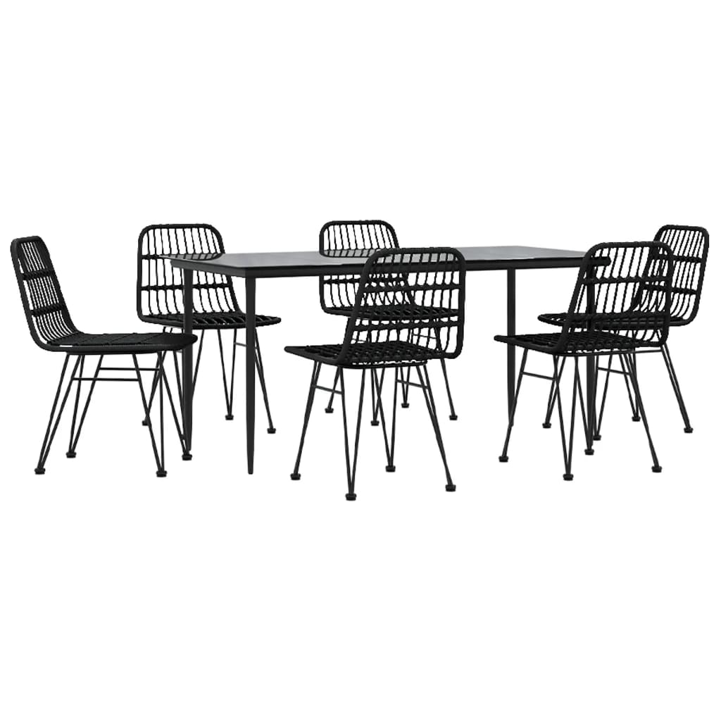 7-tlg. Garten-Essgruppe Schwarz Poly Rattan