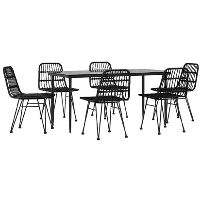 7-tlg. Garten-Essgruppe Schwarz Poly Rattan