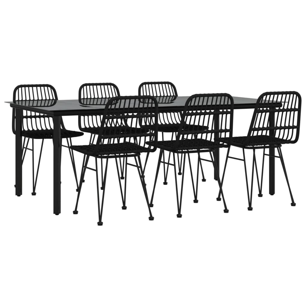 7-tlg. Garten-Essgruppe Schwarz Poly Rattan