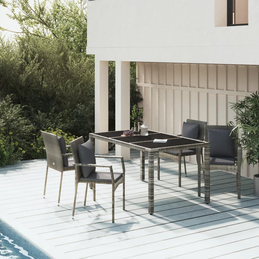 5-tlg. Garten-Essgruppe mit Kissen Grau Poly Rattan