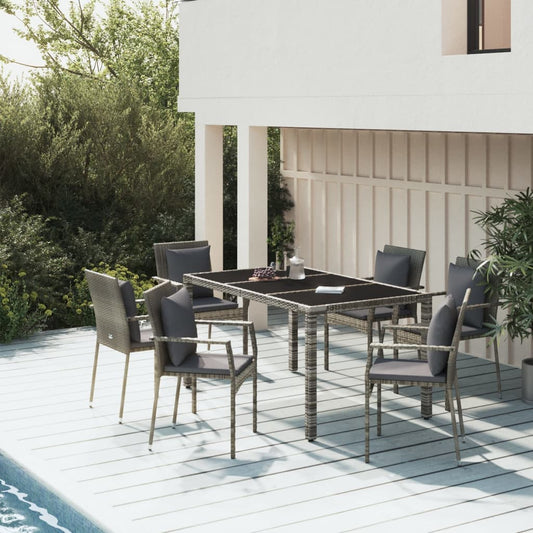 7-tlg. Garten-Essgruppe mit Kissen Grau Poly Rattan