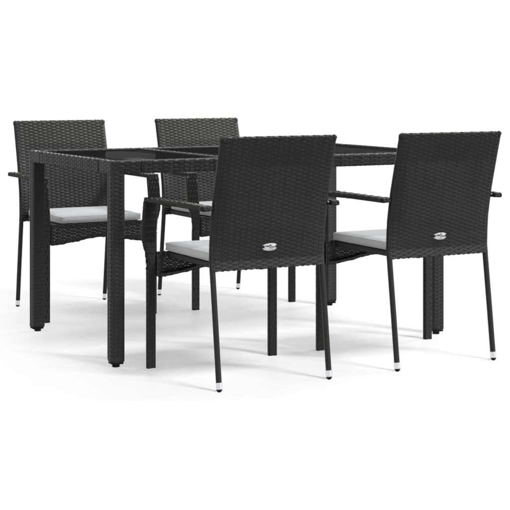 5-tlg. Garten-Essgruppe mit Kissen Schwarz Poly Rattan