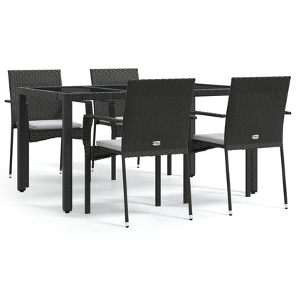 5-tlg. Garten-Essgruppe mit Kissen Schwarz Poly Rattan