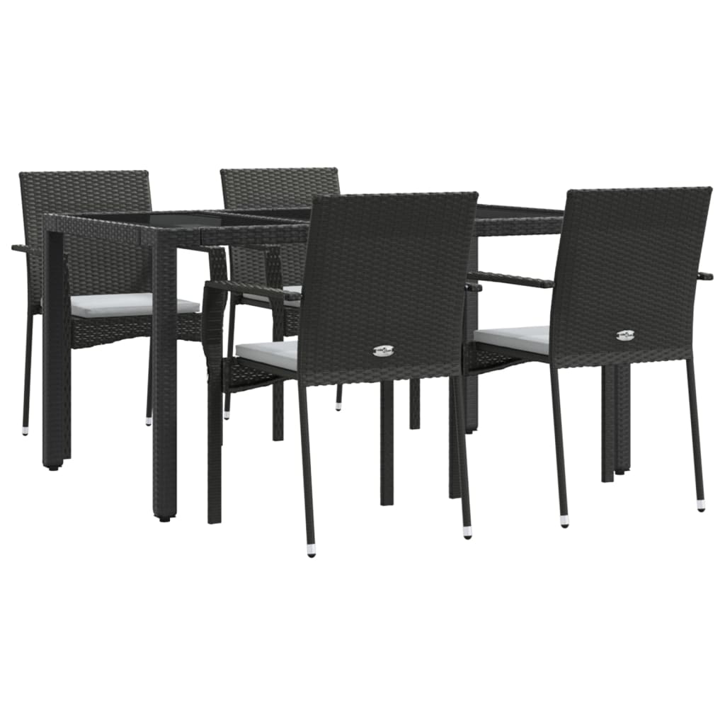5-tlg. Garten-Essgruppe mit Kissen Schwarz Poly Rattan