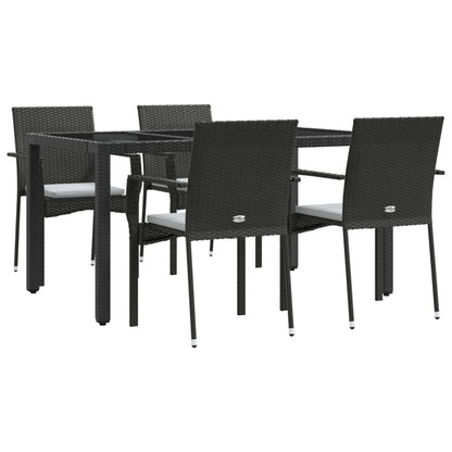 5-tlg. Garten-Essgruppe mit Kissen Schwarz Poly Rattan