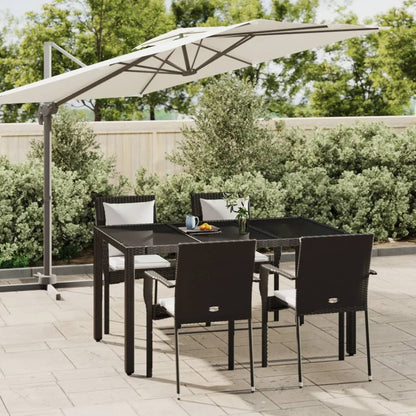 5-tlg. Garten-Essgruppe mit Kissen Schwarz Poly Rattan