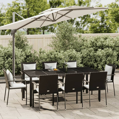 9-tlg. Garten-Essgruppe mit Kissen Schwarz Poly Rattan