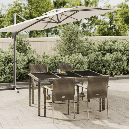 5-tlg. Garten-Essgruppe mit Kissen Grau Poly Rattan