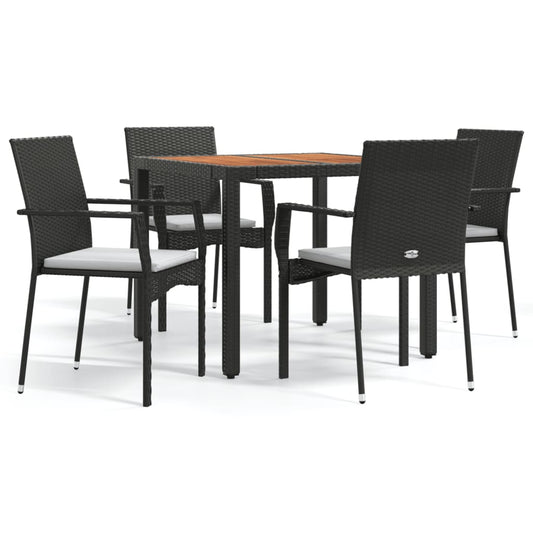 5-tlg. Garten-Essgruppe mit Kissen Schwarz Poly Rattan