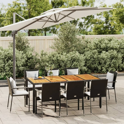 9-tlg. Garten-Essgruppe mit Kissen Schwarz Poly Rattan