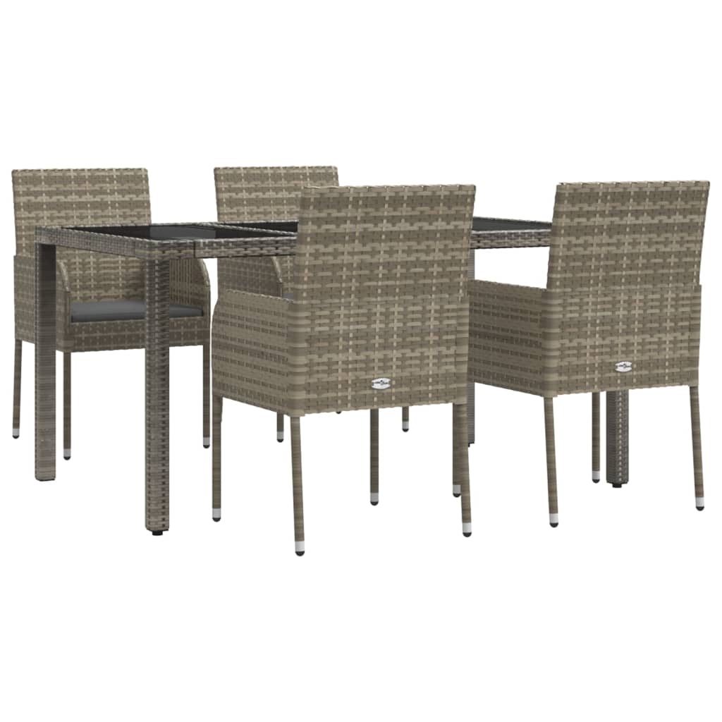 5-tlg. Garten-Essgruppe mit Kissen Grau Poly Rattan