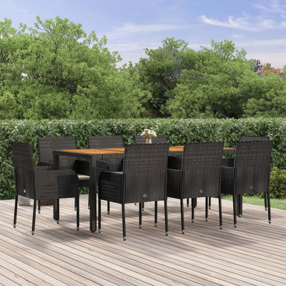 9-tlg. Garten-Essgruppe mit Kissen Schwarz Poly Rattan