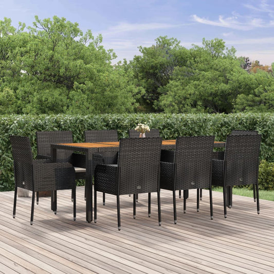 9-tlg. Garten-Essgruppe mit Kissen Schwarz Poly Rattan