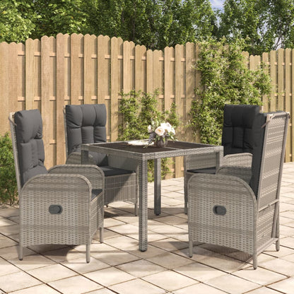 5-tlg. Garten-Essgruppe mit Kissen Grau Poly Rattan