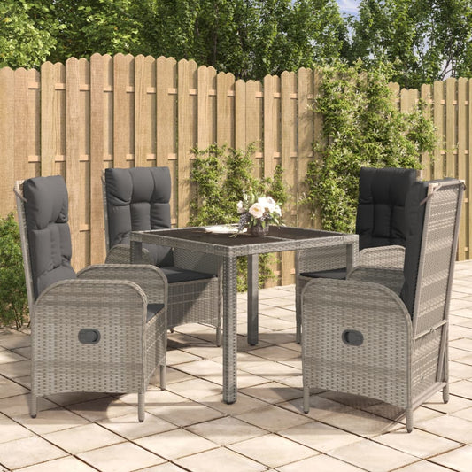 5-tlg. Garten-Essgruppe mit Kissen Grau Poly Rattan