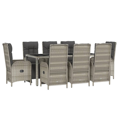 9-tlg. Garten-Essgruppe mit Kissen Grau Poly Rattan