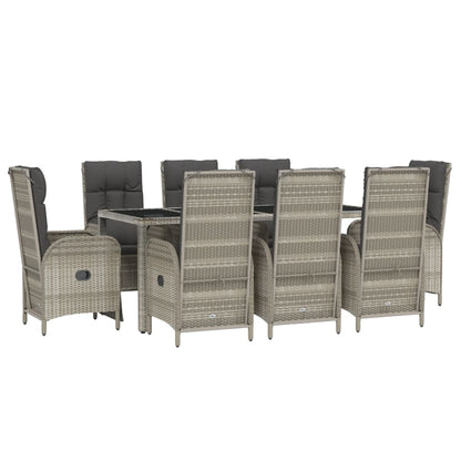 9-tlg. Garten-Essgruppe mit Kissen Grau Poly Rattan