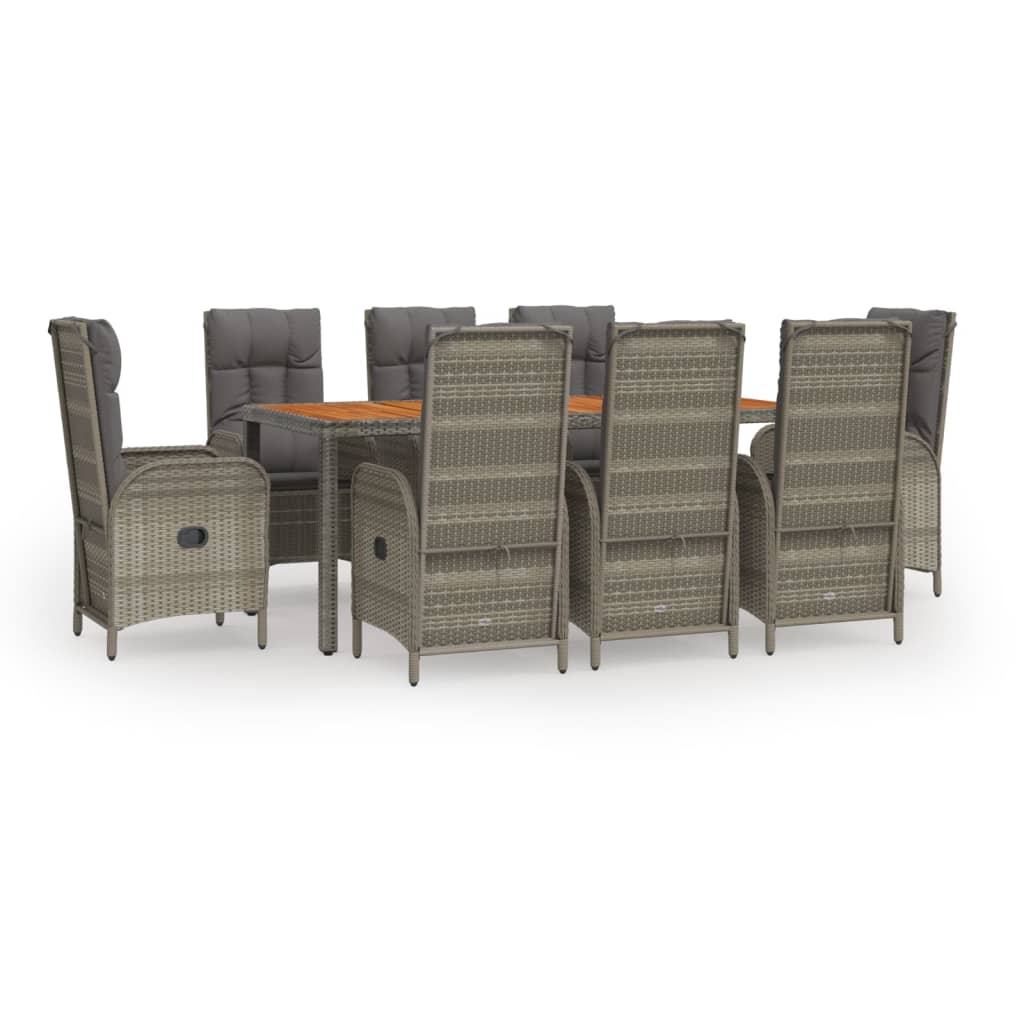 9-tlg. Garten-Essgruppe mit Kissen Grau Poly Rattan