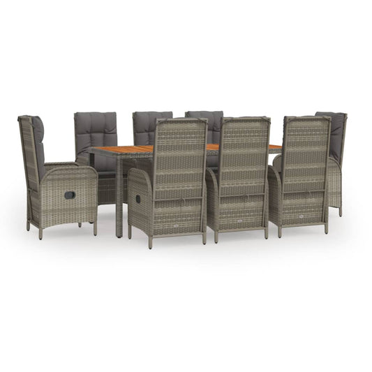 9-tlg. Garten-Essgruppe mit Kissen Grau Poly Rattan