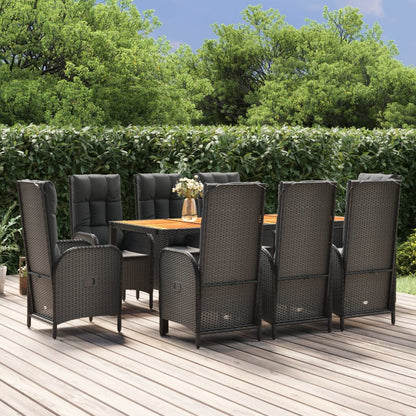 9-tlg. Garten-Essgruppe mit Kissen Schwarz Poly Rattan