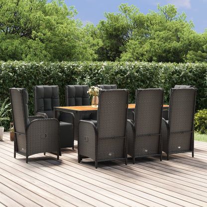 9-tlg. Garten-Essgruppe mit Kissen Schwarz Poly Rattan