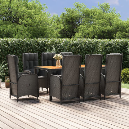 9-tlg. Garten-Essgruppe mit Kissen Schwarz Poly Rattan