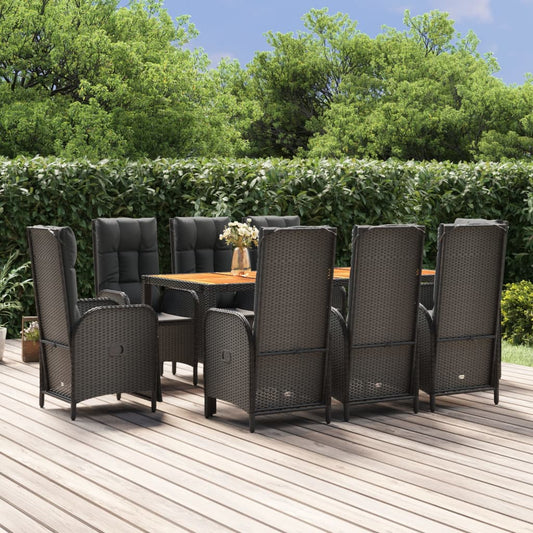 9-tlg. Garten-Essgruppe mit Kissen Schwarz Poly Rattan