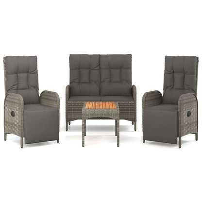 4-tlg. Garten-Essgruppe mit Kissen Grau Poly Rattan