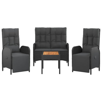 4-tlg. Garten-Essgruppe mit Kissen Schwarz Poly Rattan