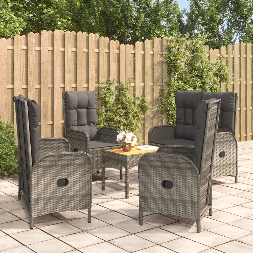 5-tlg. Garten-Essgruppe mit Kissen Grau Poly Rattan