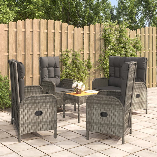 5-tlg. Garten-Essgruppe mit Kissen Grau Poly Rattan