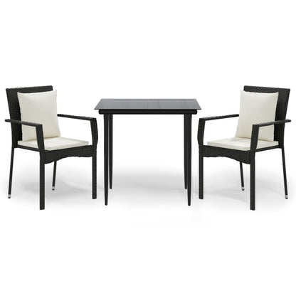 3-tlg. Garten-Essgruppe mit Kissen Schwarz Poly Rattan