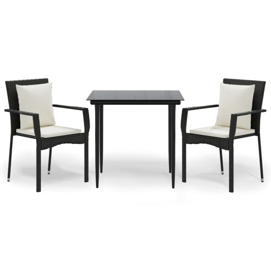 3-tlg. Garten-Essgruppe mit Kissen Schwarz Poly Rattan