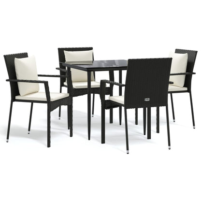 5-tlg. Garten-Essgruppe mit Kissen Schwarz Poly Rattan