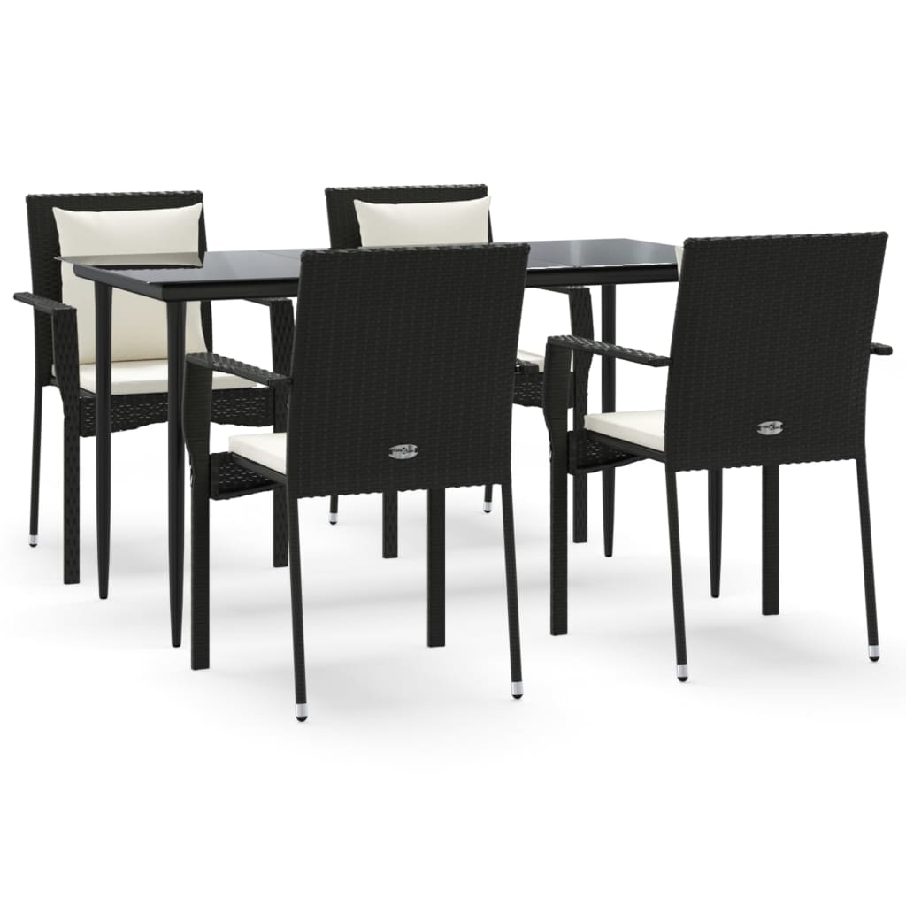 5-tlg. Garten-Essgruppe mit Kissen Schwarz Poly Rattan