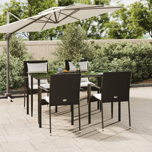 5-tlg. Garten-Essgruppe mit Kissen Schwarz Poly Rattan
